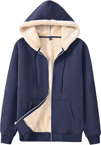 Jvini Men's Full Zipper Front Sherpa Fleece Lining Hooded